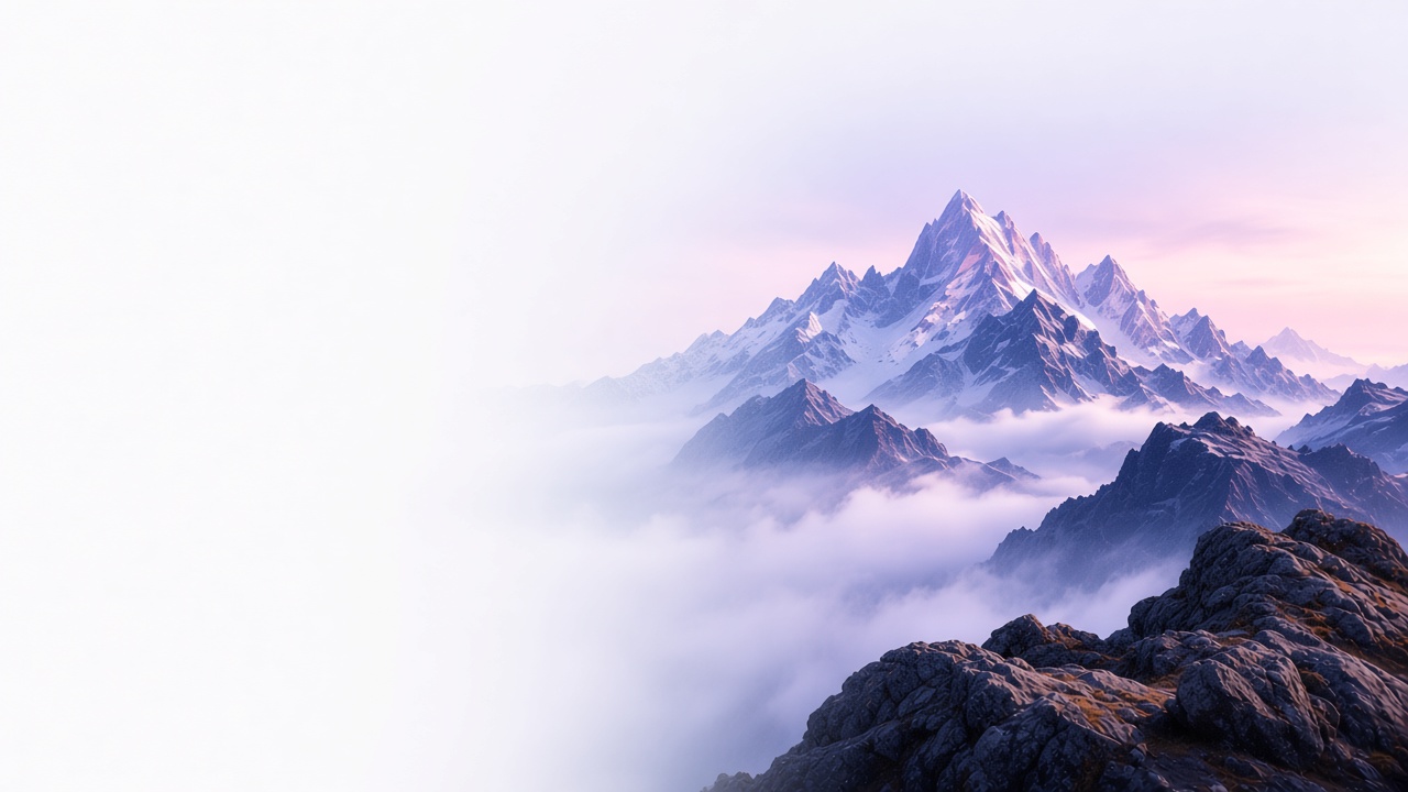 Snowy mountain peaks in soft lavender light