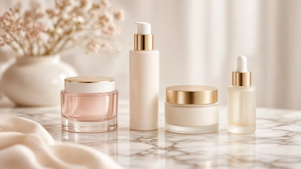 Premium skincare products arranged on a light surface